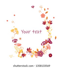 Vintage Floral Greeting Card with Blooming garden flowers, watercolor style.