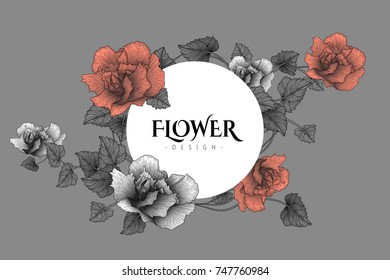 Vintage floral greeting card with blooming hand drawn style flowers, It can be used for invitation, card, cover book, banner, poster.