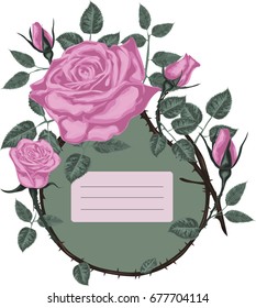 Vintage Floral Greeting Card with Pink Roses - stylized 