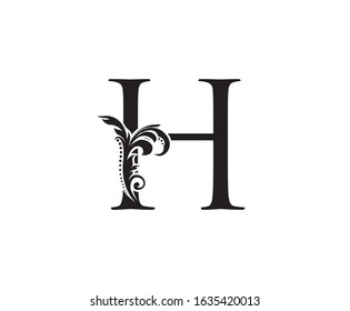 Vintage Floral H Letter Logo. Black H With Classy Leaves Shape design perfect for Boutique, Jewelry, Beauty Salon, Cosmetics, Spa, Hotel and Restaurant Logo. 