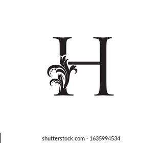 Vintage Floral H Letter Logo. Black H With Classy Leaves Shape design perfect for Boutique, Jewelry, Beauty Salon, Cosmetics, Spa, Hotel and Restaurant Logo. 
