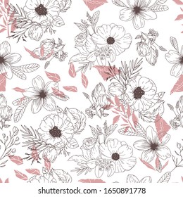 Vintage floral hand drawing seamless pattern