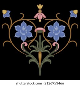 
Vintage floral heart shape. On black background.
