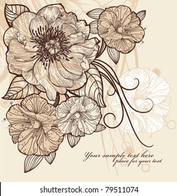 vintage floral illustration of blooming flowers