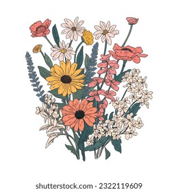 Vintage floral illustration. Bouquet. Flowers Poppies of various varieties.