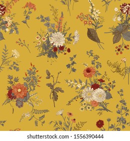 Vintage floral illustration. Seamless pattern. Autumn floral pattern. Warm