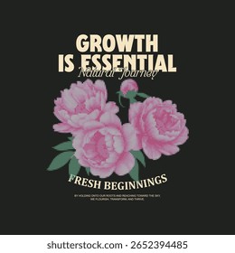 Vintage Floral Inspirational Quote Design – "Growth Is Essential, Fresh Beginnings" T-Shirt Illustration