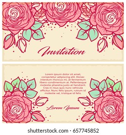 Vintage floral invitation card set for wedding, birthday, Valentine's day