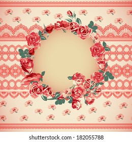 Vintage floral lace background with roses  Wedding invitation with flowers.