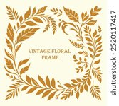 Vintage Floral Leaves Frame with Ornate Baroque Flourishes for Elegant Wedding Invitations, Antique Certificates, Luxury Decoration, and Botanical Art Designs