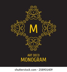 Vintage floral logo floral monogram design template. Elegant lineart logo design, vector illustration. 