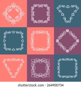 Vintage floral monograms set,  logotype design elements.  Vintage frames collection, vector illustration
