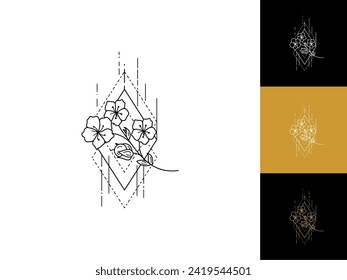 Vintage Floral Monoline Tattoo, Simple Art, Vector Illustration