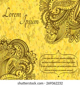 Vintage floral motif background. Ethnic ornament  invitation card on the watercolor textures. Template pattern frame design for card.EPS-8 vector texture.