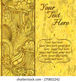 Vintage floral motif background. Ethnic ornament invitation card on the watercolor textures. Template pattern frame design for card. EPS-10 vector texture. 