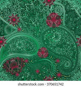 Vintage floral motif ethnic paisley seamless background. Abstract lace pattern. Ability to edit the colors, without losing seamlessly. Hand drawing colorful wallpaper. EPS-8 vector texture.