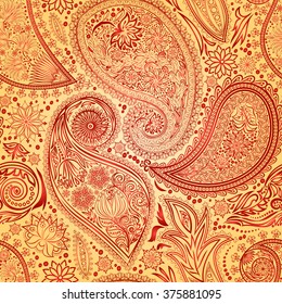 Vintage floral motif ethnic paisley seamless background. Abstract lace pattern. Ability to edit the colors, without losing seamlessly. Hand drawing colorful wallpaper. EPS-8 vector texture.