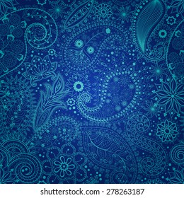 Vintage floral motif ethnic seamless background. Abstract lace pattern. Hand drawing colorful wallpaper. EPS-8 vector texture.