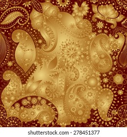 Vintage floral motif ethnic seamless background. Abstract lace pattern. Hand drawing colorful wallpaper. EPS-8 vector texture.