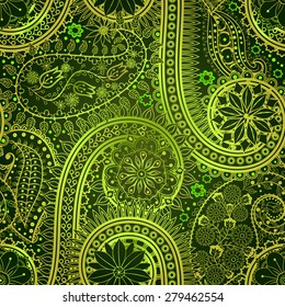 Vintage floral motif ethnic seamless background. Abstract lace pattern. Hand drawing colorful wallpaper. EPS-8 vector texture.