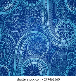 Vintage floral motif ethnic seamless background. Abstract lace pattern. Hand drawing colorful wallpaper. EPS-8 vector texture.