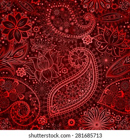 Vintage floral motif ethnic seamless background. Abstract lace pattern. Hand drawing colorful wallpaper. EPS-8 vector texture.