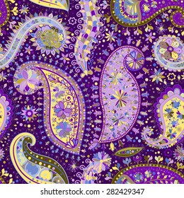 Vintage floral motif ethnic seamless background. Abstract lace pattern. Hand drawing colorful wallpaper. EPS-8 vector texture.