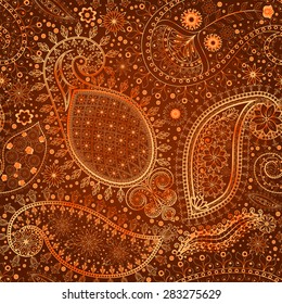 Vintage floral motif ethnic seamless background. Abstract lace pattern. Hand drawing colorful wallpaper. EPS-8 vector texture.
