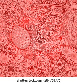 Vintage floral motif ethnic seamless background. Abstract lace pattern. Hand drawing colorful wallpaper. EPS-8 vector texture.