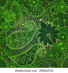 Vintage floral motif ethnic seamless background. Abstract lace pattern. Hand drawing colorful wallpaper. EPS-8 vector texture.