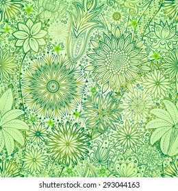 Vintage floral motif ethnic seamless background. Abstract lace pattern. Hand drawing colorful wallpaper. EPS-8 vector texture.
