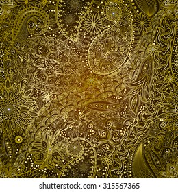 Vintage floral motif ethnic seamless background. Abstract lace pattern. Ability to edit the colors, without losing seamlessly. Hand drawing colorful wallpaper. EPS-8 vector texture.