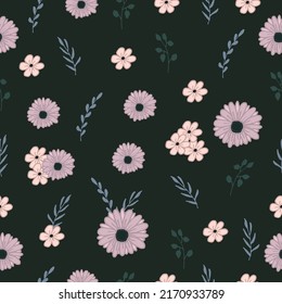 Vintage Floral Nostalgia: Dive into a world of nostalgic charm with this retro floral background. The seamless blooming flower pattern, set against a dark backdrop, evokes a timeless and vintage  