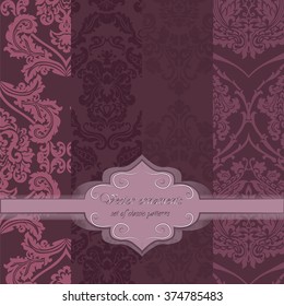 Vintage Floral ornament damask patterns collection with frame. Elegant luxury textures for wallpapers, backgrounds and invitation cards. Vector