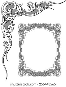 vintage floral ornament, decorative frame, vector illustration
