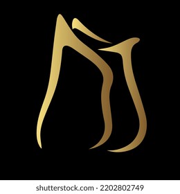 Vintage Floral Ornament Element Decoration Gold with Black Background