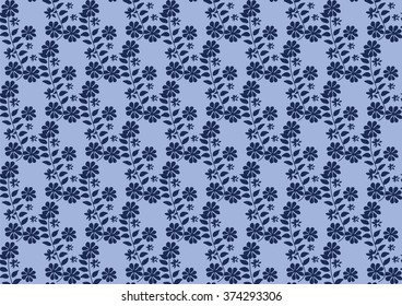 Vintage floral ornament pattern in blue. Vector