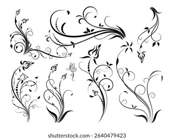 vintage floral ornament set art