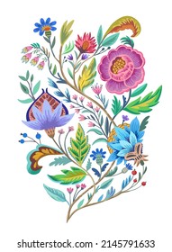 Vintage floral ornamental element in victorian style for decor, wallpaper, fabric design.