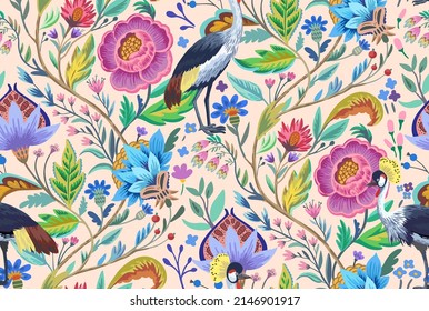 Vintage floral ornamental pattern in victorian style for decor, wallpaper, fabric design.