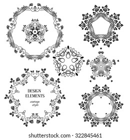 Vintage floral ornaments. Floral and calligraphy round decoration for wedding or vintage holiday card.