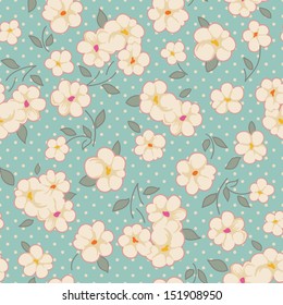 Vintage floral over dots ~ seamless background