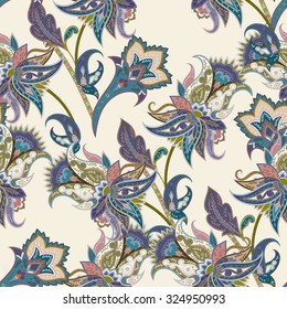 Vintage floral and paisley seamless pattern, oriental background for textile, wrapping, wallpaper, cards, invitations