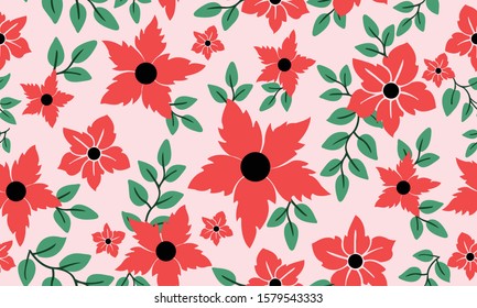 Vintage floral pattern background, modern leaf flower.