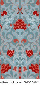 Vintage floral pattern. Blue and red template for textile, carpet, tapestry, wallpaper, rug.