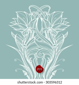 Vintage Floral Pattern Design With Label for your Logo. Vector Flourishes Banners,  Background, Brochure, Border, Card, Invitation. SPA, Buddhism, Yoga ornate motifs. Wedding decoration design.