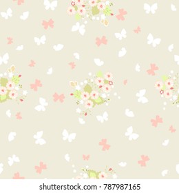 Vintage floral pattern. Flowers and butterflies for fabric, wallpaper, paper, wrapping. Cute seamless background.