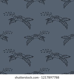 Vintage floral pattern with hand drawn line art flower elegant doodle.