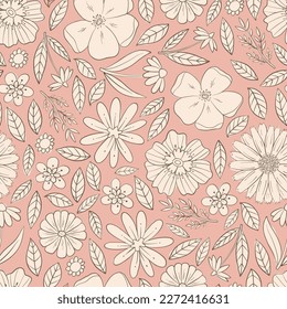 vintage floral pattern with hand drawn abstract flowers and leaves on pink background. Good for textile prints, wallpaper, wrapping paper, scrapbooking, stationary, backgrounds, etc. EPS 10