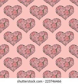 Vintage Floral Pattern. Heart Shape made of rose. Valentine's Day Background. Good for web, Print, Wrapping Paper.